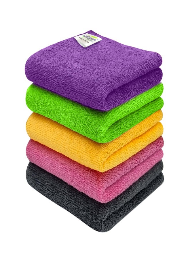 SOFTSPUN Microfiber Cleaning Cloth Set of 5 for Detailing & Polishing 340 GSM, 40 cm x 40 cm, Muticolor - Image 1